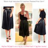Black High Waisted PU Leather Pleated Midi Skirt