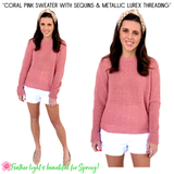Coral Pink Sweater with SEQUINS & METALLIC Lurex Threading