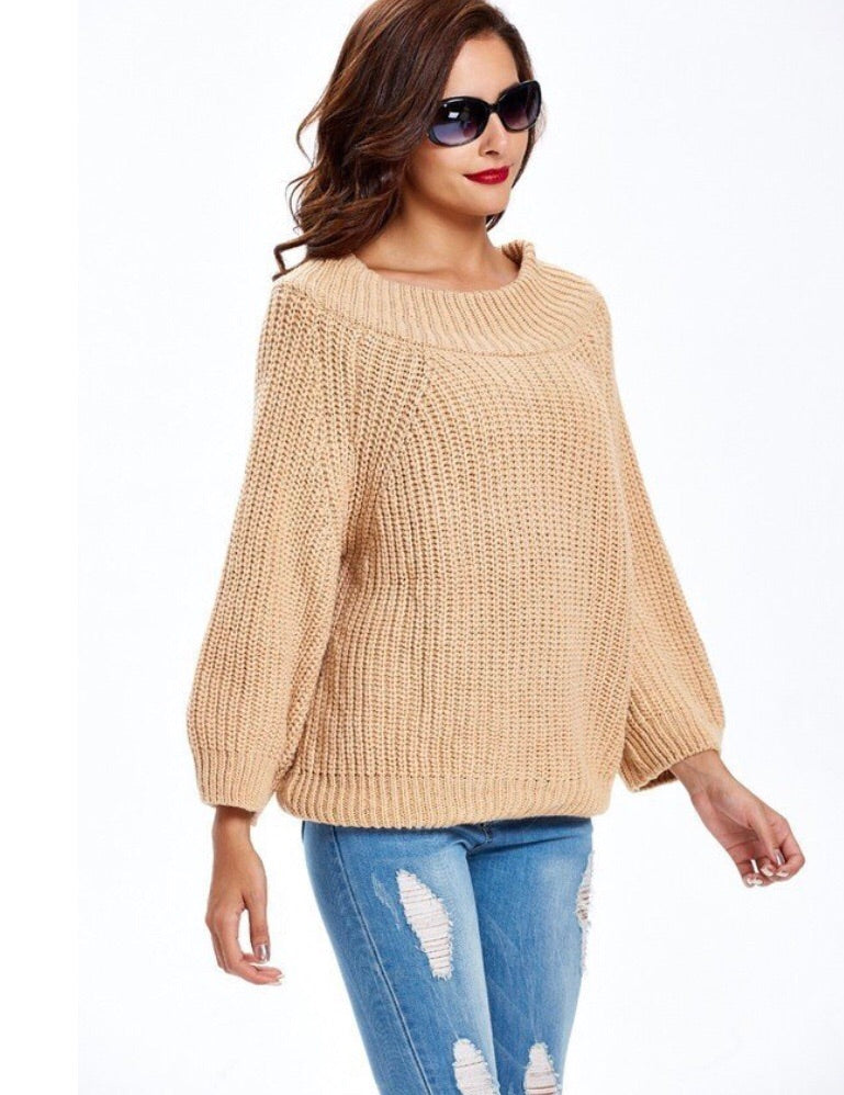 Grey Chunky Cable Knit Off or On Shoulder Sweater James Ascher