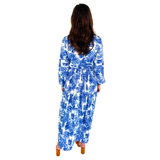 Blue & White Chinoiserie Monkey Business Dress with Accordion Ruffle Pleated Neckline
