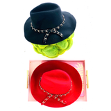 Black or Deep Red Wool Hat with Designer Inspired Gold Chain Bow