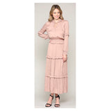 Blush Ulla Inspired Smocked Ruffle Waist Midi Dress with Optional Tassel Tie