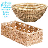 Handmade Palm Leaf Medallion Basket & Kaisa Grass Bowl