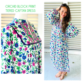 Orchid Block Print Tiered Caftan Dress