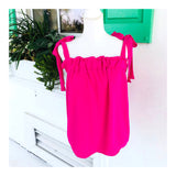 Hot Pink Ruffle Bust Tie Shoulder Top