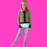 Navy & Neon Yellow HEART Stripe Knit Katia Cardigan