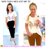White Tiger V-Neck Soft Knit High Hem Tee