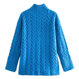 Cobalt Cable Knit Sweater with Front Slit