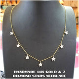Handmade 14K Yellow or White Gold & 7 Diamond Stars Necklace