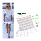 Smocked Rainbow Stripe Ruffle Hem Skirt OR Top