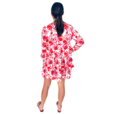 Pink & Red Floral Rainwater Ruffle Hem Shift Dress