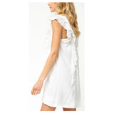 White Cascading Ruffle Shift Dress with Multicolor Embroidered Ric Rac Trim