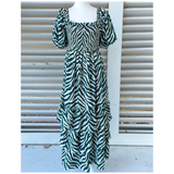 Emerald Puff Sleeve Smocked Eye of the Tiger Dress