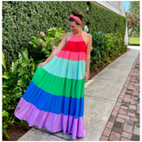 Rainbow Stripe Tiered Hem Gemma Maxi Dress