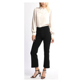 Black Slim Fit Cropped Flare Front Seamed Trouser Pants with Pockets