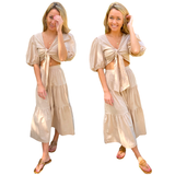 Linen Blend Puff Sleeve Athena Skirt Set (sold together)