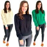 Green Natural or Black PUFF SLEEVE Diego Sweater