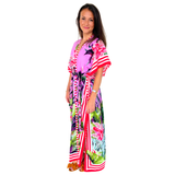Sigal Tropical Hawaiian Lily Long Kimono with Belt