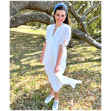 White Ribbon Sleeve Textured Olivia Dress