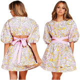 Pink & Yellow Abstract Bailey Dress with Open Bow Back