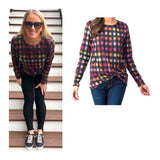 Charcoal & Multicolor Buffalo Check Twist Front High Low Long Sleeve Top