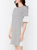 Stripe Eyelet Contrast Dress with Bell Sleeves