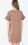Mocha Ruffle Sleeve Knit T-Shirt Dress
