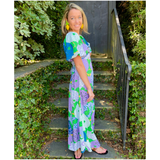 Purple Hydrangea Print Puff Sleeve Jardin Dress with Smocked Tie Back