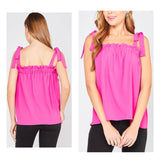 Hot Pink Ruffle Bust Tie Shoulder Top