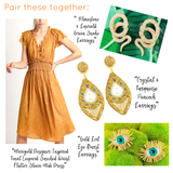 Marigold Designer Inspired Tonal Leopard Smocked Waist Flutter Sleeve Midi Dress