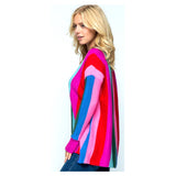 Pink Blue Green Rainbow Stripe Pique Knit Sweater