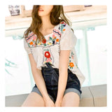 White Textured Cap Sleeve Floral Multicolor Embroidered Square Neck Top