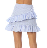 Seersucker Print Ruffle Skirt with Tie Front