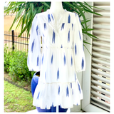 White Ikat Block Print Cotton Folly Dress