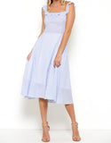 Baby Blue Stripe A-Line Flutter Sleeve Midi Dress with Open Bow Back