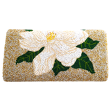 Hand Beaded Silver & Gold Sugar Magnolia Bag with Jeweled Dragonfly