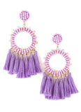 Beaded Circle Drop Tassel Earrings in 4 Colors