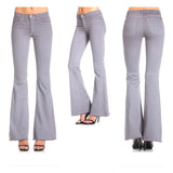 Light Charcoal Distressed Hem Mid-Rise Flare Jeans