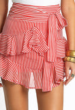 Red White Stripe Frill Skirt with Back Zip and Front Tie