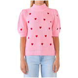 Pink & Red EMBROIDERED Heart Be Mine Sweater