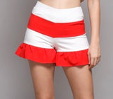Red White Stripe Flutter Hem Shorts