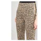 Ivory Camel & Black Leopard Print High Waisted Stretchy Skinny Pants with Exposed Side Zip