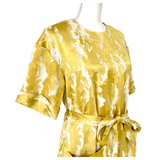 Golden Wave Woven Short Dolman Sleeve Shift Dress with Front Pockets & Optional Belt Sash