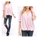 Light Grey or Light Pink Thermal High Low Top with Asymmetrical Buttons