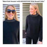 Black Heavy Soft Knit Sweater with RHINESTONE Wide Round Collar