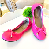Pink Leather Foldable Sandring Flats with Double Cushion Insole & Travel Purse, made in London