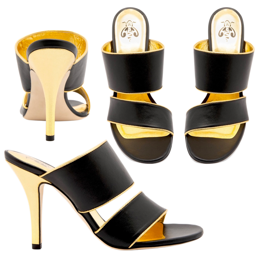 Buy Fascino Black and Gold Heels - 7 UK at Amazon.in