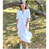 White Ribbon Sleeve Textured Olivia Dress