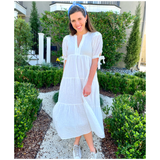 White Ribbon Sleeve Textured Olivia Dress