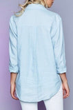 Lace Up Chambray Button Down Tunic Top